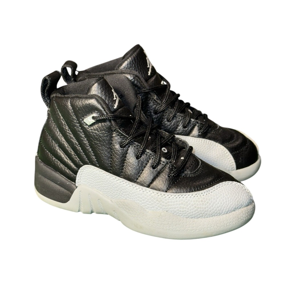 Air Jordan 12 Retro Barons Black Wolf Grey Kids Sneaker 151186-010 11C